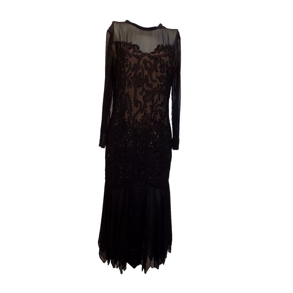 Vintage Judith Ann Creations black silk beaded evening wear cocktail size Medium